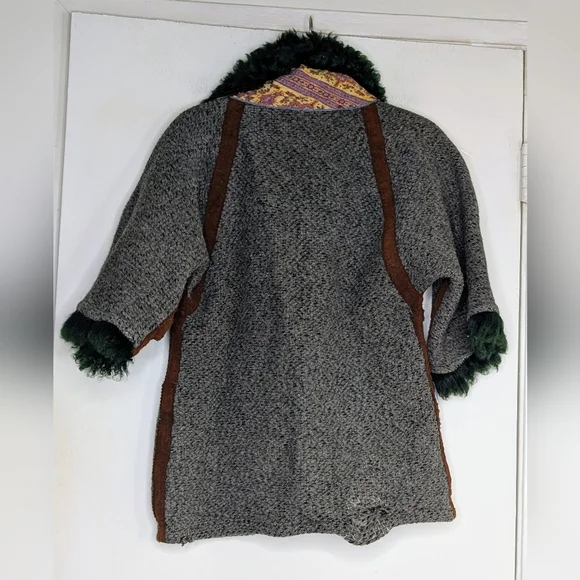 Vintage 1970s John Ashpool Chunky Mongolian Fur/Wool Contrast Kimono Coat RARE